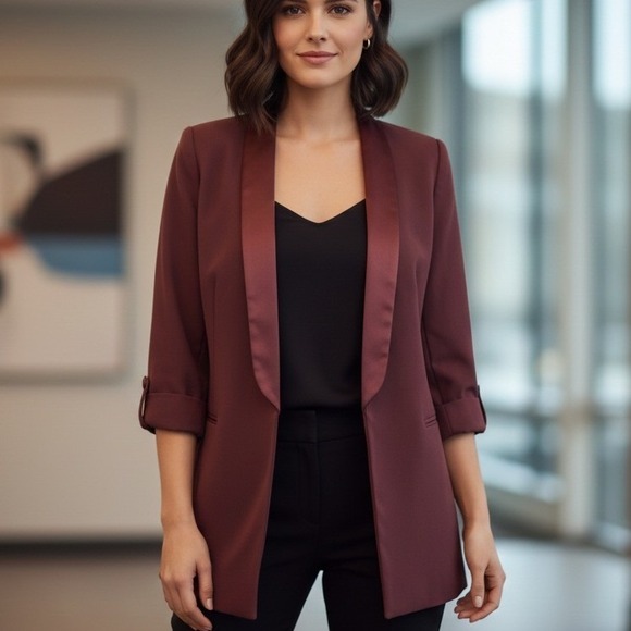 LC Lauren Conrad Jackets & Blazers - Lauren Conrad Women Career Blazer Size 4 Brown Notch Fitted Business Casual Open